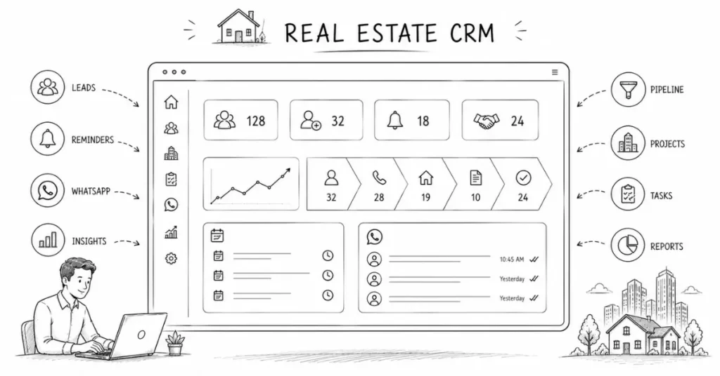 real estate CRM dashboard | flm | frontline edutech