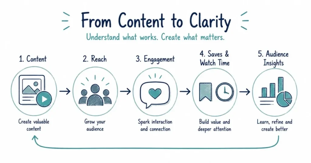 Social media content performance tracking through engagement and audience insights.