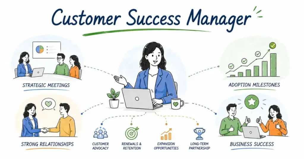 Customer Success Job Roles manager guiding customers. | FLM | FrontlinesEduTech