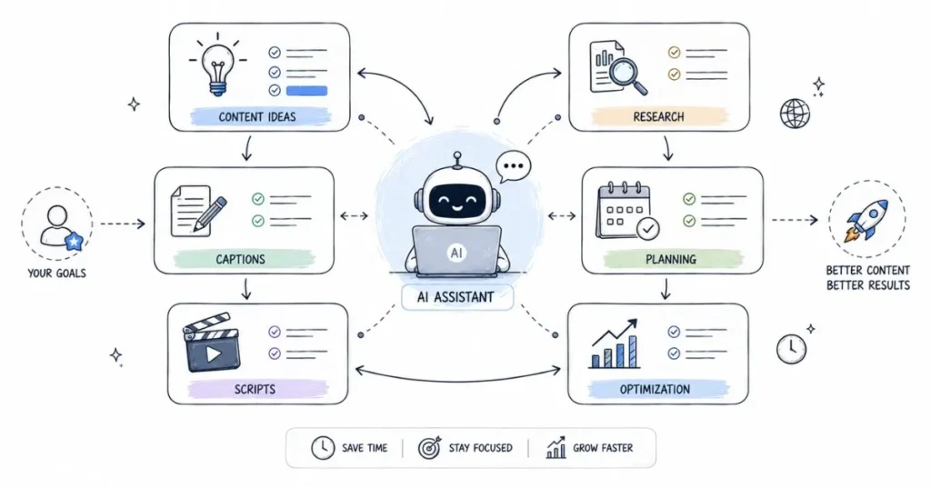 AI tools supporting content creation and social media productivity