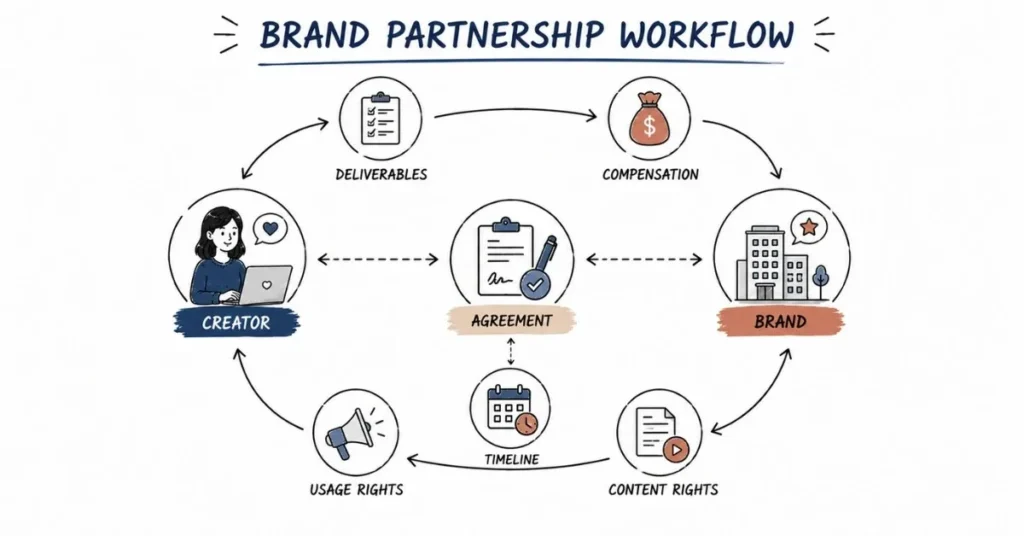 Brand partnership contract workflow for content creators.