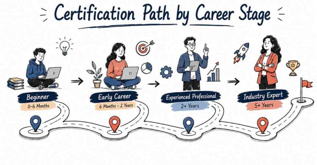 Professional learning journey from beginner to expert through certifications and experience.