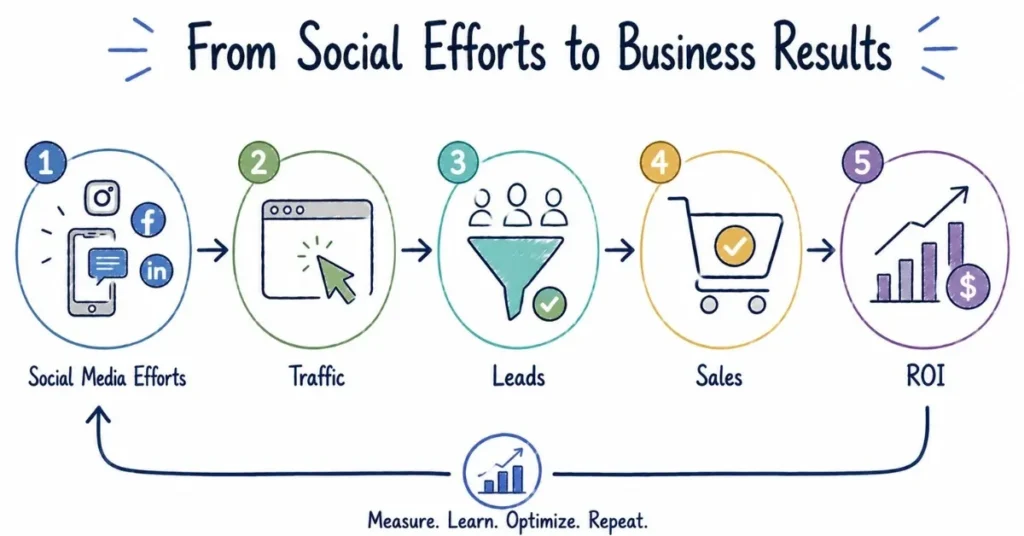 Social media ROI measurement connecting content efforts to business outcomes.